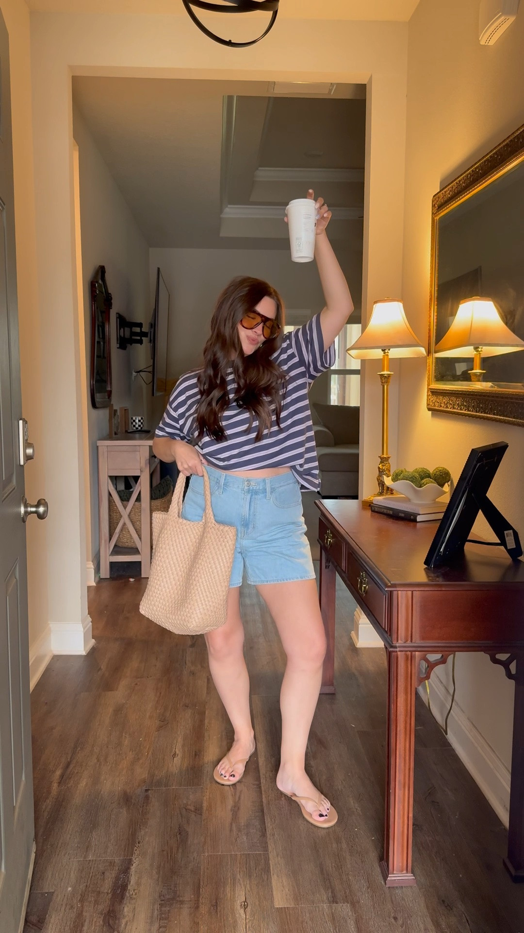 Outfit series day 11 :) 

I’m 5’2 for reference and I’m wearing size 8 in the shorts and L in the tee. I sized up a half size in the sandals.

#LTKgrwm #LTKmomlife #LTKootd