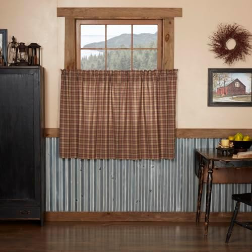 VHC Brands Crosswoods Plaid Cotton Primitive Kitchen Curtains Rod Pocket Hanging Loops 36x36 Tier... | Amazon (US)