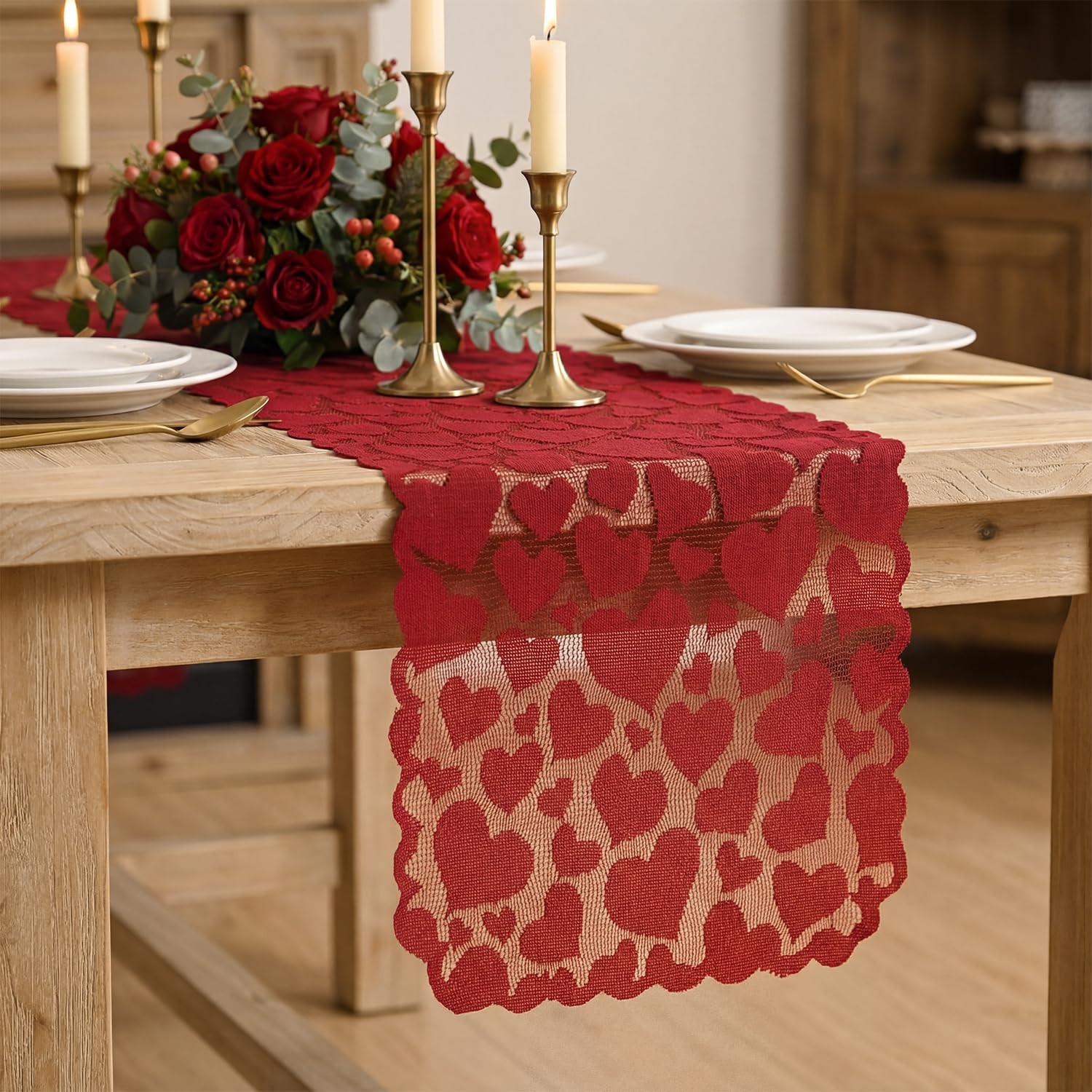 Artoid Mode Lace Jacquard Heart Love Valentine's Day Table Runner, Kitchen Dining Table Decoratio... | Amazon (US)