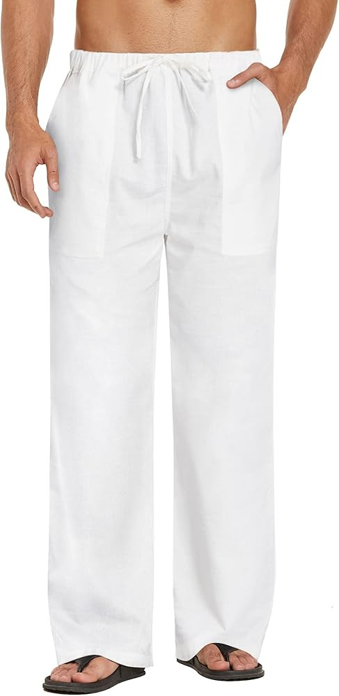 COOFANDY Mens Linen Drawstring Pants Elastic Waist Lightweight Trouser Casual Yoga Summer Beach P... | Amazon (US)