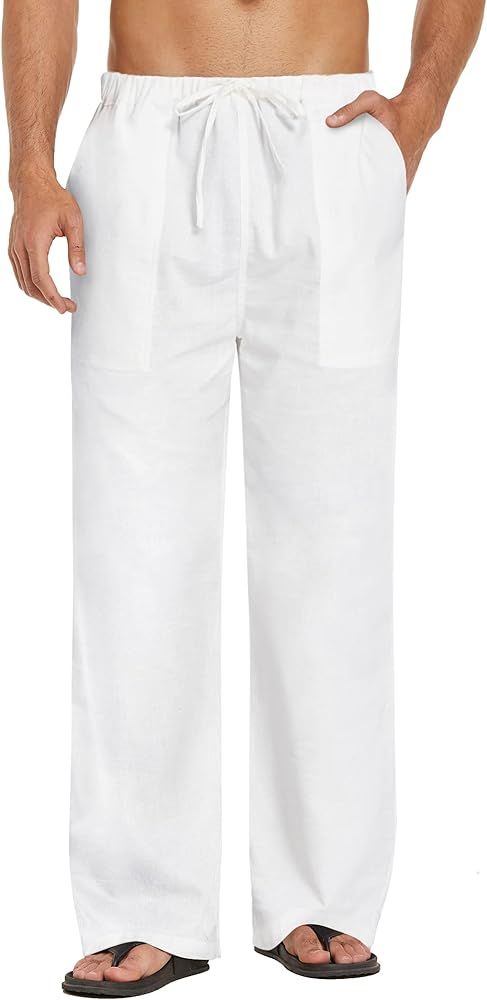 COOFANDY Mens Linen Drawstring Pants Elastic Waist Lightweight Trouser Casual Yoga Summer Beach P... | Amazon (US)