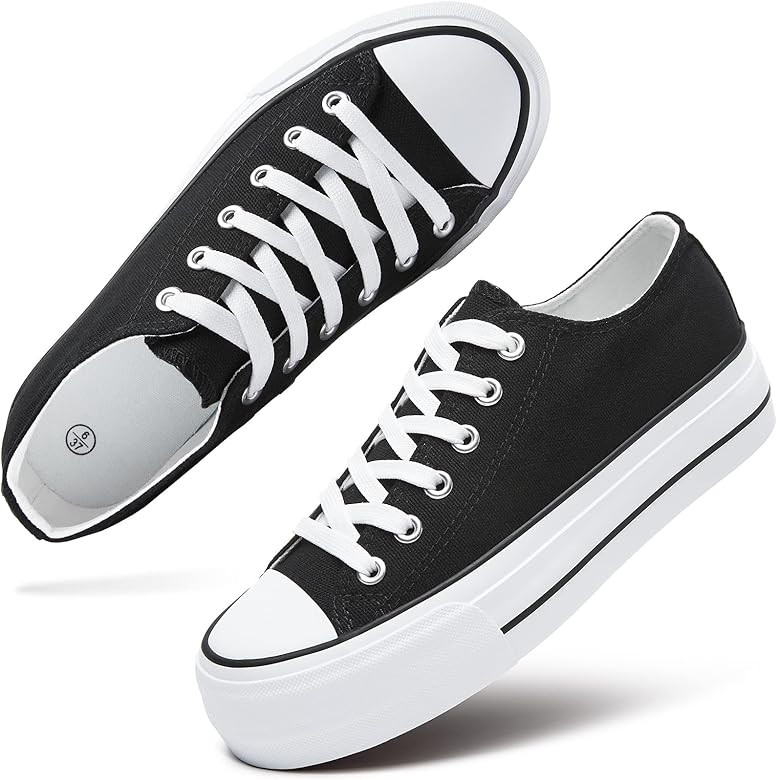 hash bubbie Womens Platform Shoes White Platform Sneakers Black Low Top Tennis Shoes Lace up Fash... | Amazon (US)