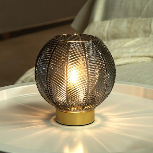 LUSHARBOR Battery Operated Lamp with Timer, Small Table Lamp Battery Powered, Cordless Bedside Lamps for Living Room Decorative Lamp for Bedroom Tabletop Shelf Dorm Desk-Grey | Amazon (US)