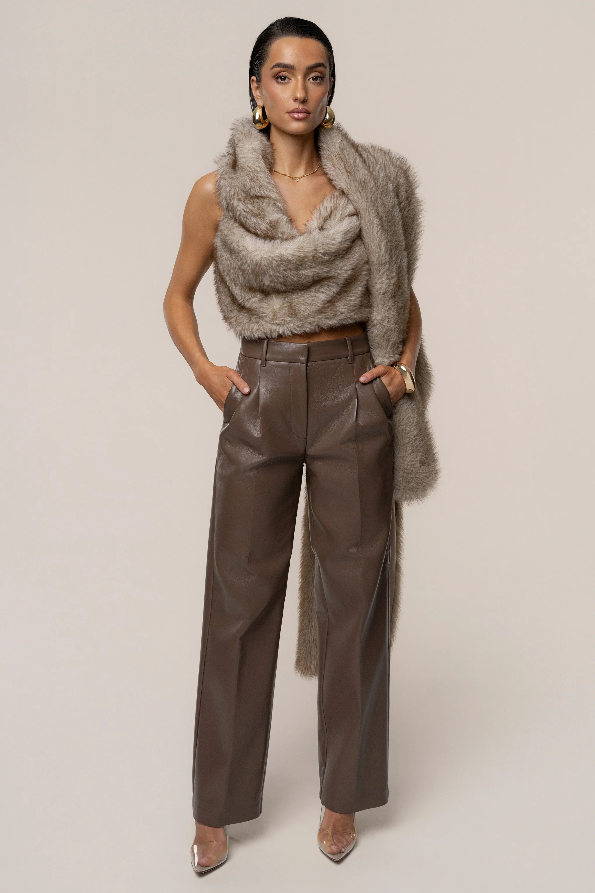 Ivory/Brown Winter Bliss Faux Fur Wrap | JLUXLABEL US