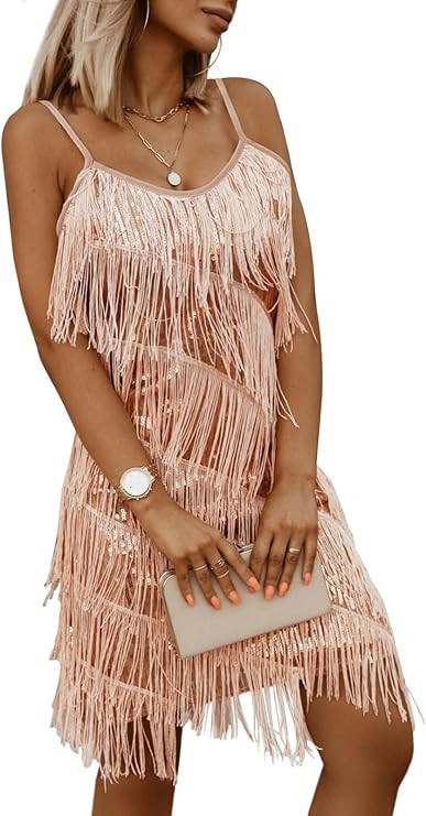 miduo Womens Sequin Tassel Fringe Party Dress Sleeveless Spaghetti Straps Flapper Dresses Cocktai... | Amazon (US)
