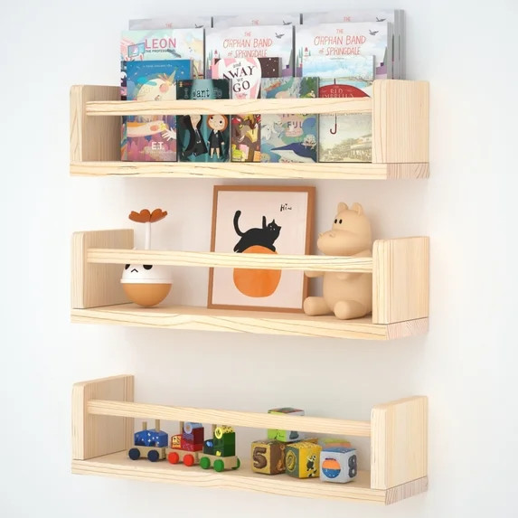 Esonal Natural Floating Bookshelf Nursery Book Shelves 16" Floating Wall Mount Wall Shelves 3.4 l... | Walmart (US)