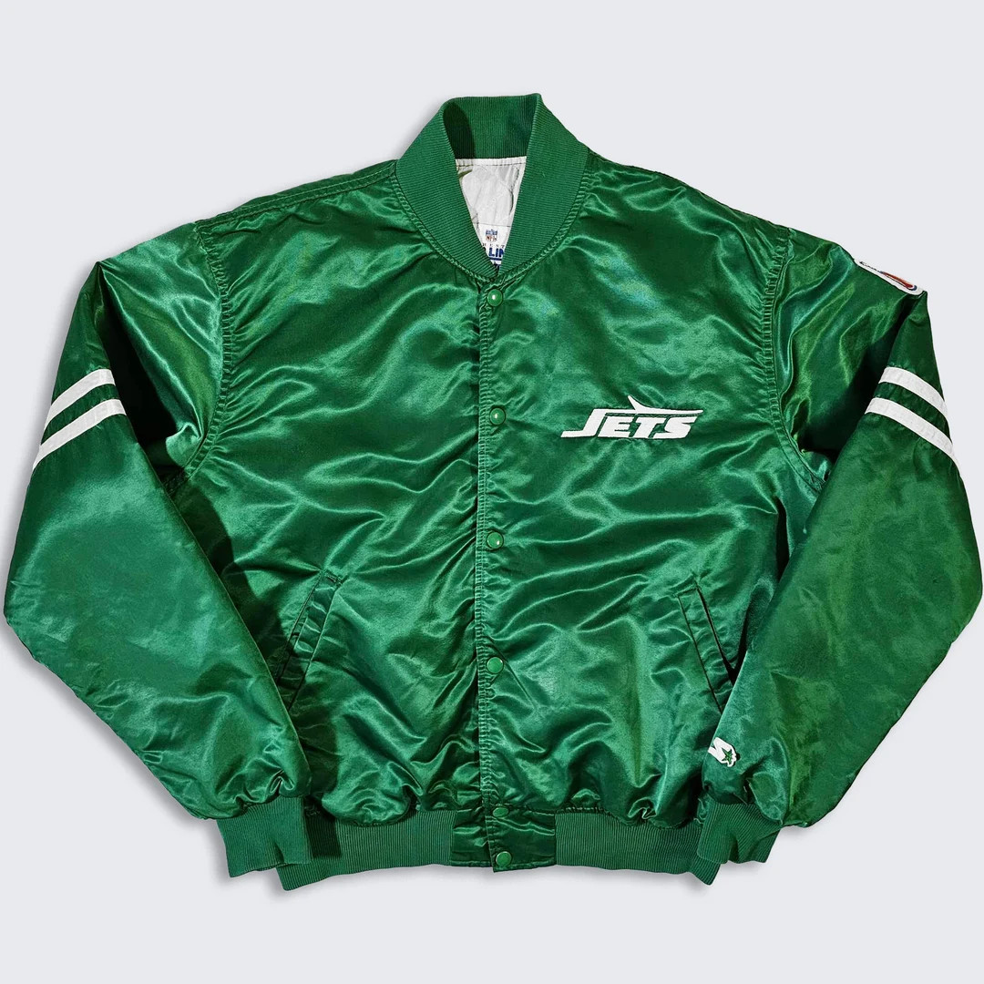 New York Jets Vintage 80s Starter Satin Bomber Jacket NFL Authentic Pro Line Green Color Coat Mad... | Etsy (US)