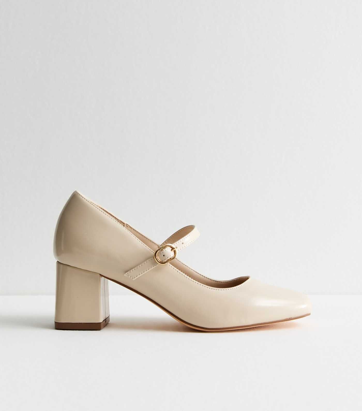 Wide Fit Off White Leather-Look Mary Jane Shoes | New Look | New Look (UK)