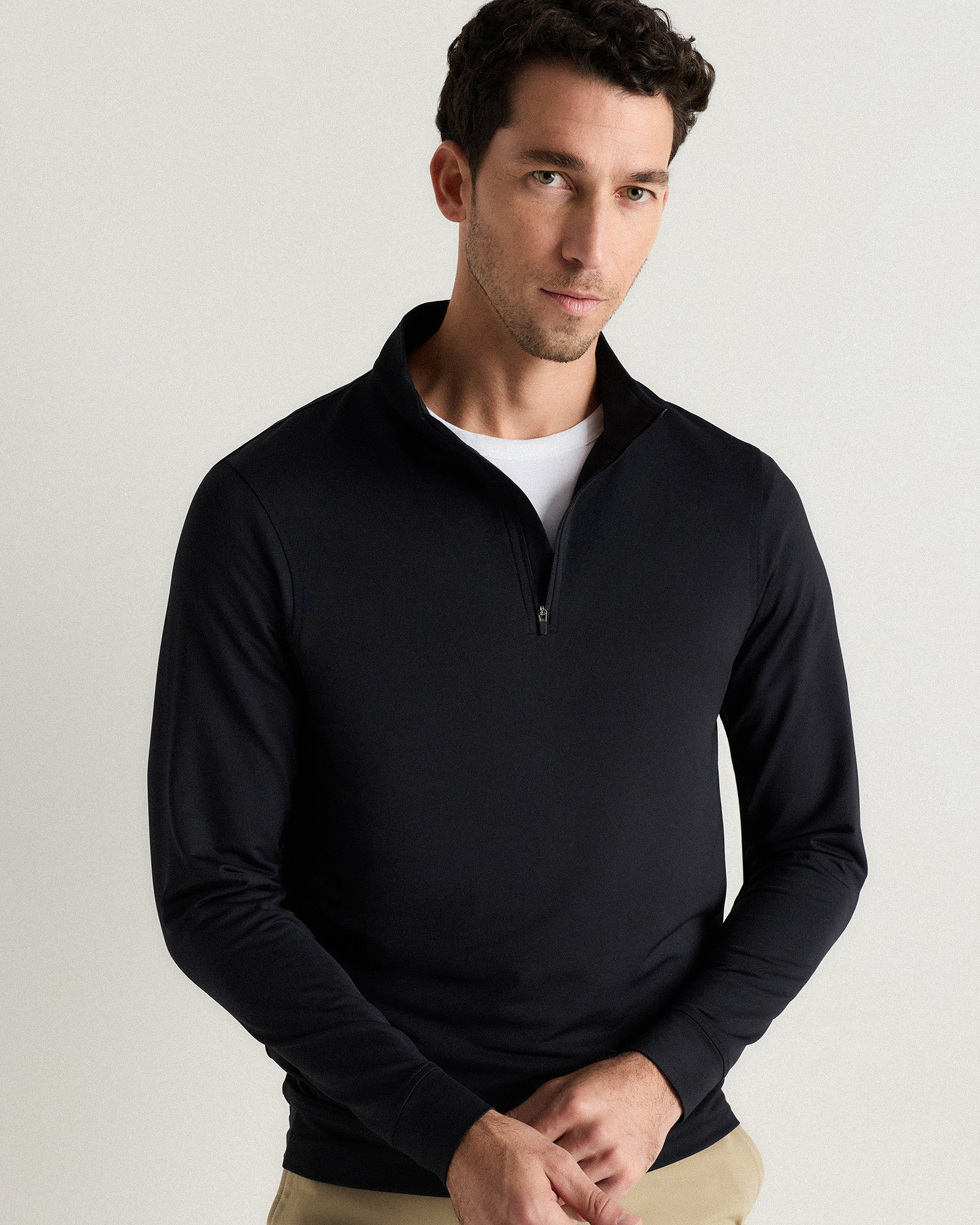 Quince | Men's Performance Golf Quarter-Zip in Black, Size Large, Recycled Polyester / Spandex | Quince