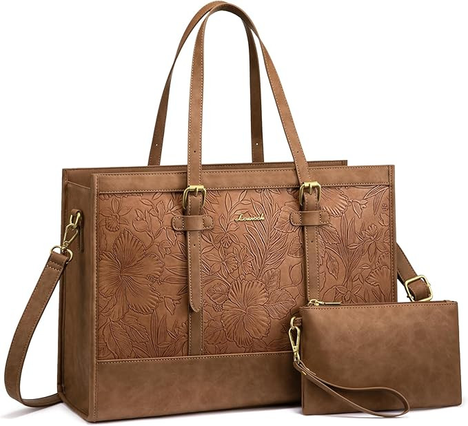 LOVEVOOK Laptop Tote Bag for Women,15.6 Inch Vintage Laptop Bag with Clutch Purse, Large Capacity... | Amazon (US)