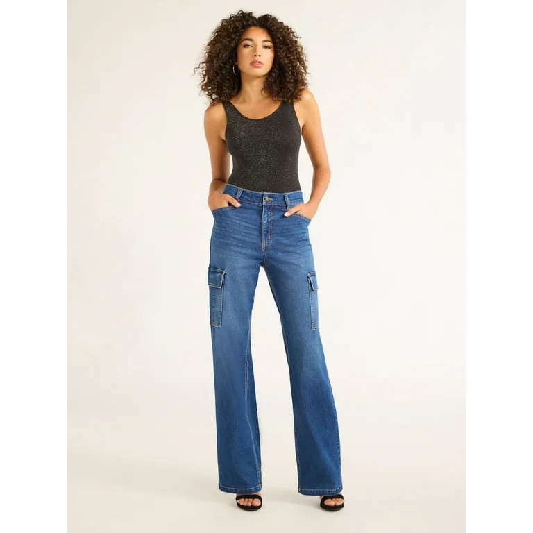 Sofia Jeans Women's and Women's Plus Relaxed Straight High Rise Cargo Jeans, Sizes 0-28W | Walmart (US)