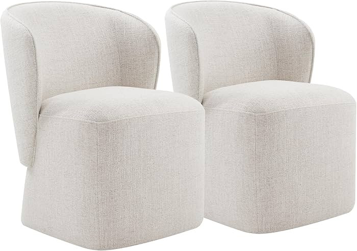 Upholstered Dining Chair with Casters No Assembly Linen DeskChair Wingback Single Sofa for Kitche... | Amazon (US)