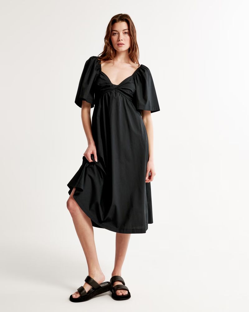 Women's Angel Sleeve Twist-Front Midi Dress | Women's Clearance | Abercrombie.com | Abercrombie & Fitch (US)