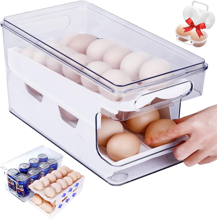 Egg Container for Refrigerator, Egg Holder Rolling Egg Holder for Refrigerator, Automatic 24 Coun... | Amazon (US)