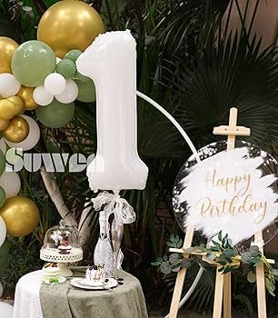 SUWEN 40 Inch White Large 1 Balloon Number Big Foil Helium Number Balloons 0-9 Giant Jumbo Happy ... | Amazon (US)