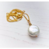 Gold coin pearl necklace, classic ivory pearl pendant with gold vermeil, June birthstone birthday gi | Etsy (US)