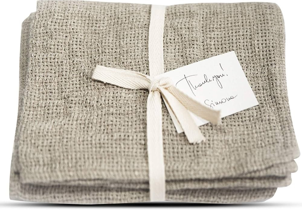 Pure 100% Linen Hand Towels - Rough Linen Towels 2-Pack 12"x29"-Inch Checkered Open Weave Kitchen... | Amazon (US)