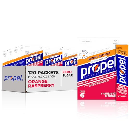 Propel Immune Support Electrolyte Enhanced Water Drink Mix Powder Packets, Orange Raspberry, 100% DV Vitamin C, Good source of Zinc, Zero Sugar Hydration with Electrolytes and Vitamins (120 Packets) | Amazon (US)