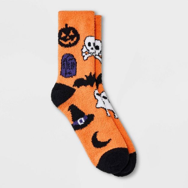 Women's Cozy Halloween Crew Socks - Hyde & EEK! Boutique™ Orange 4-10 | Target
