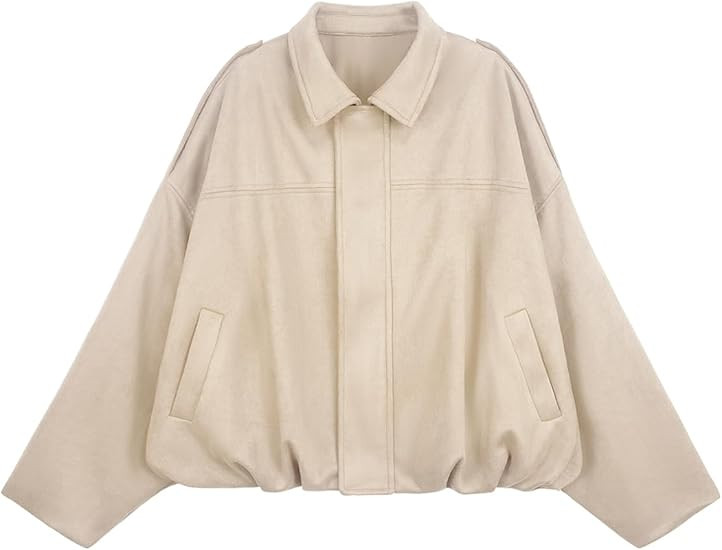 Womens Bomber Jacket Faux Suede Casual Cropped Pilot Coat Lapel Collar Causal Oversized Trendy Ou... | Amazon (US)