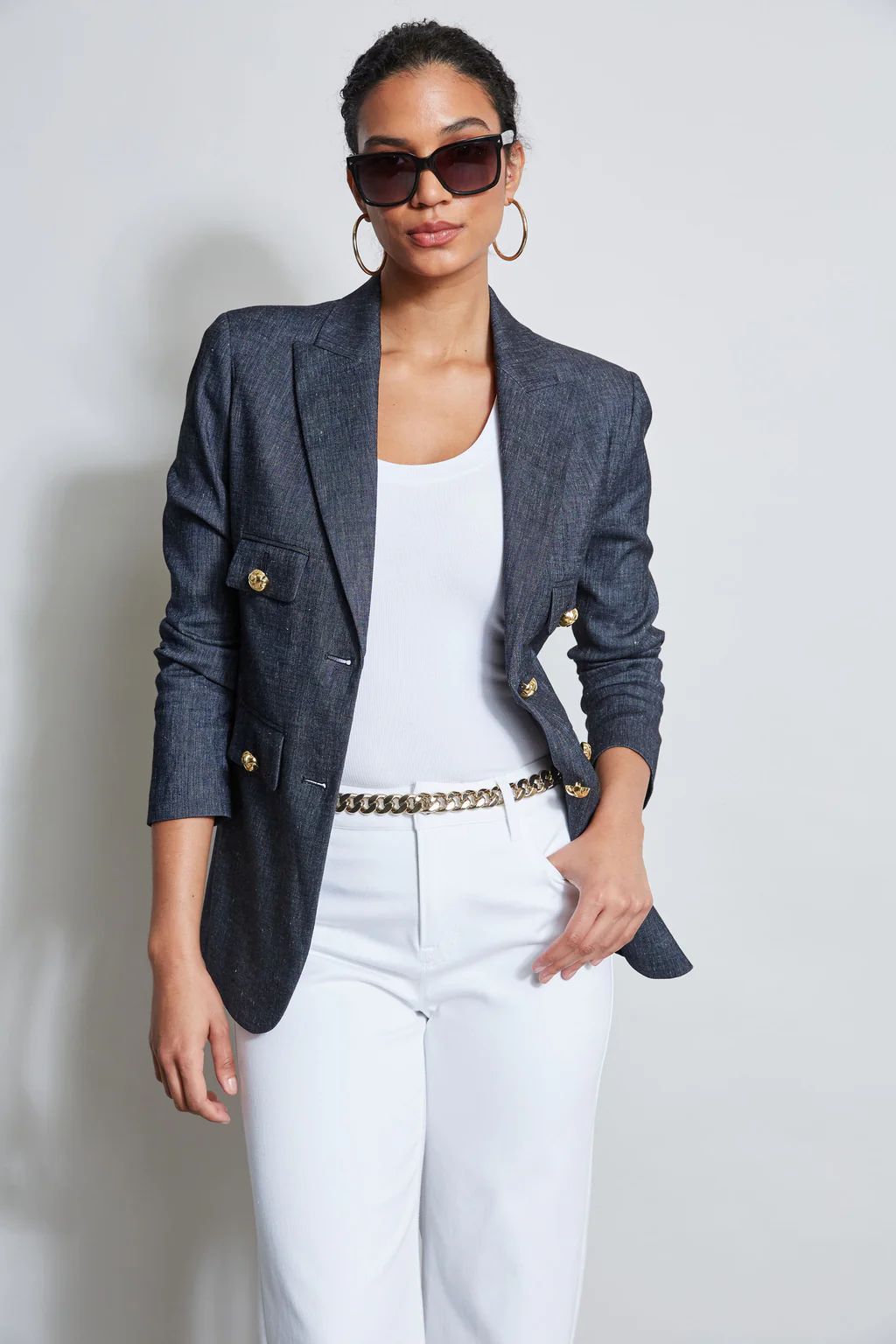 Linen Crest Button Blazer | Elie Tahari