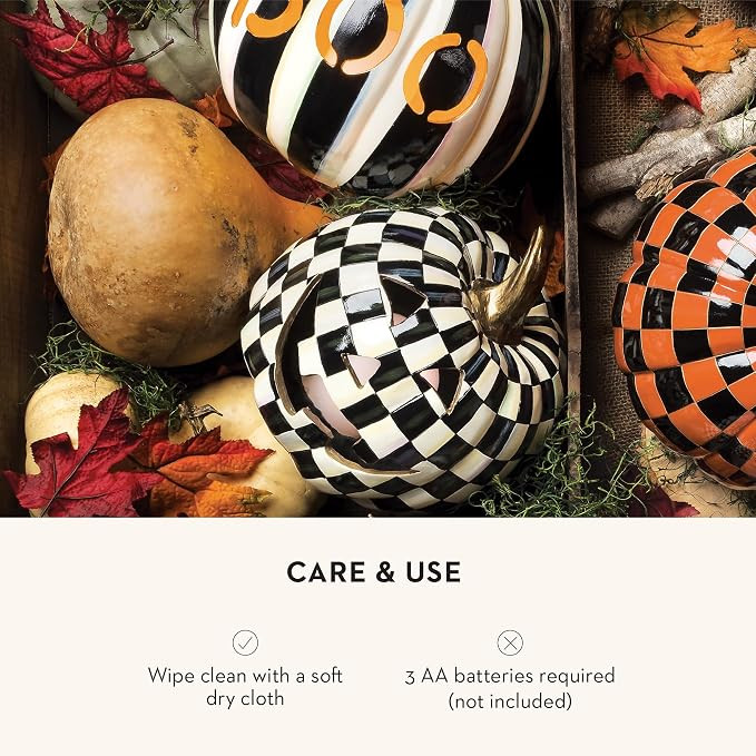 MACKENZIE-CHILDS Courtly Check Illuminated Jack-O’-Lantern, Black-and-White Light-Up Pumpkin De... | Amazon (US)