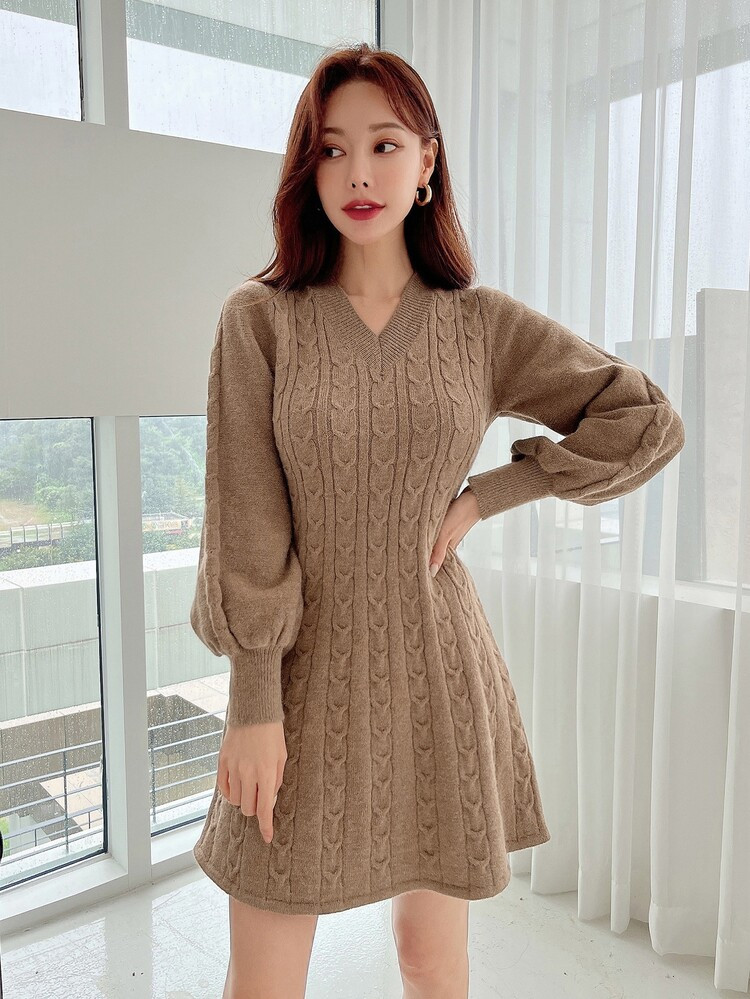 New
     
      DAZY Cable Knit Lantern Sleeve Sweater Dress | SHEIN