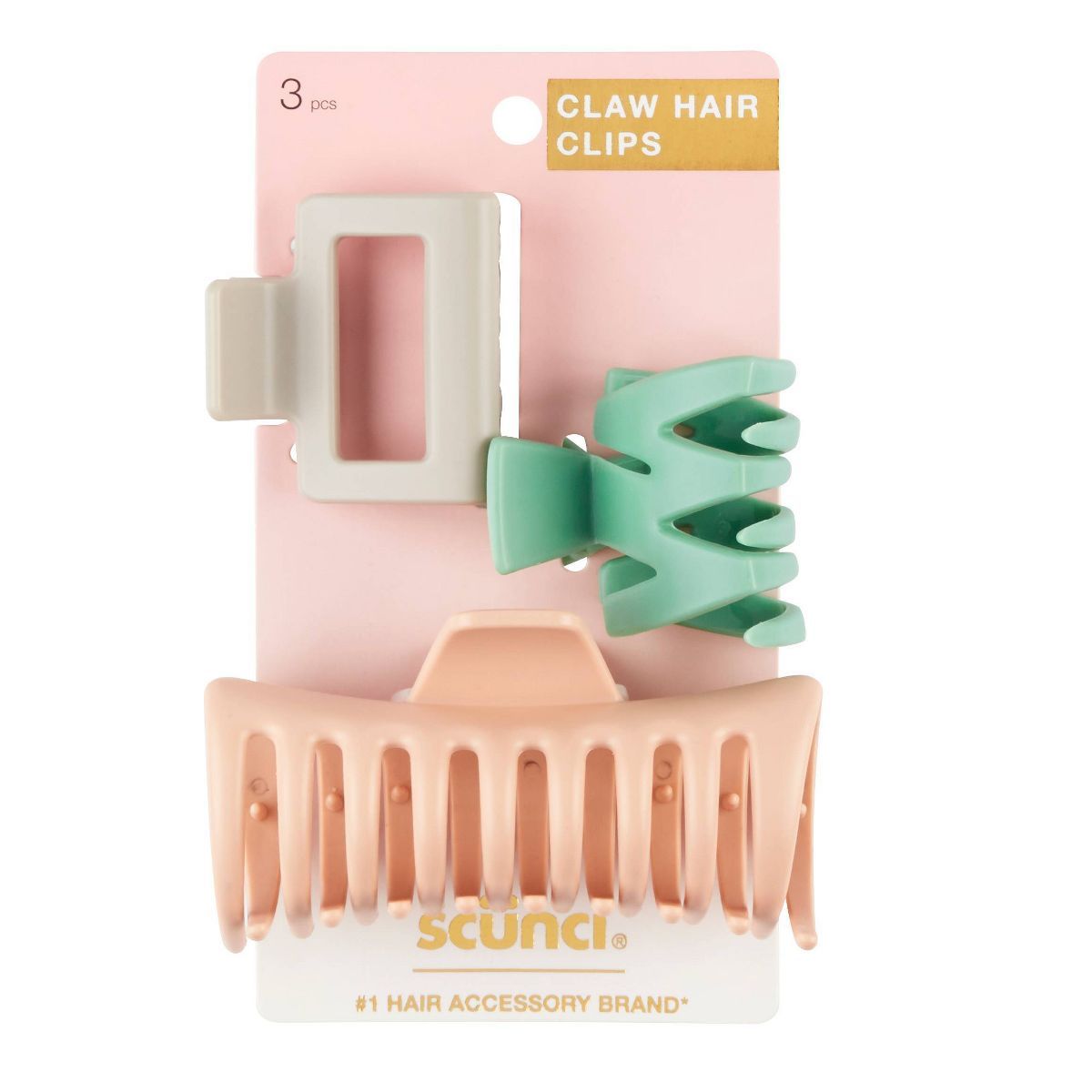 scünci Assorted Styles Claw Clips - Matte Peach/Cream/Mint - All Hair - 3pcs | Target
