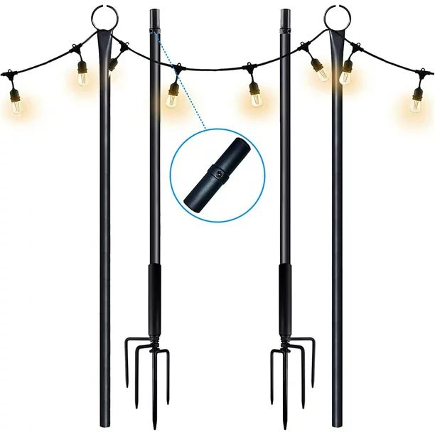Surnie String Lights Pole Outdoor - 9ft Metal Christmas Hanging Post Deck - Posts Stand Hang Ligh... | Walmart (US)