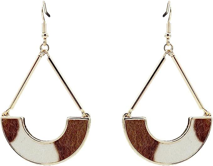 Cow Print Drop Dangle Earrings For Women Bohemian Leather Hoop Earrings Semicircle White Black We... | Amazon (US)