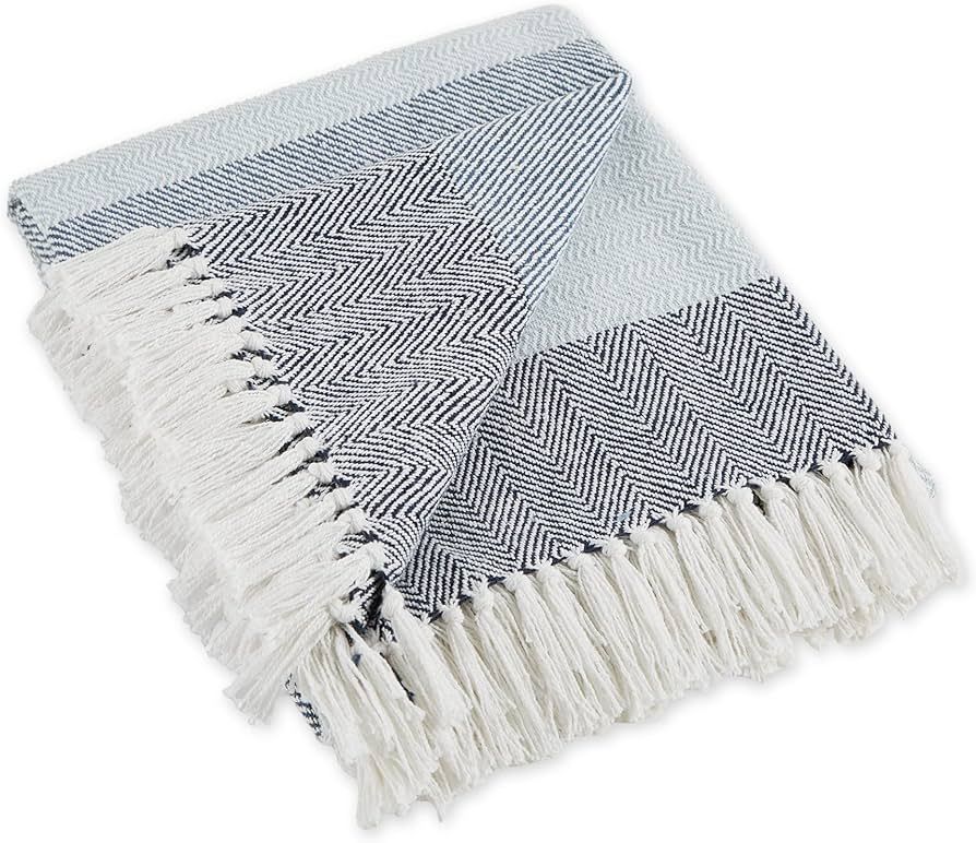 DII Herringbone Striped Collection Cotton Throw Blanket, 50x60, Blue | Amazon (US)