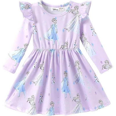 Disney Frozen Kids Girls Ruffle Sleeves A Line Dresses Elsa Light Purple 3 Years | Target