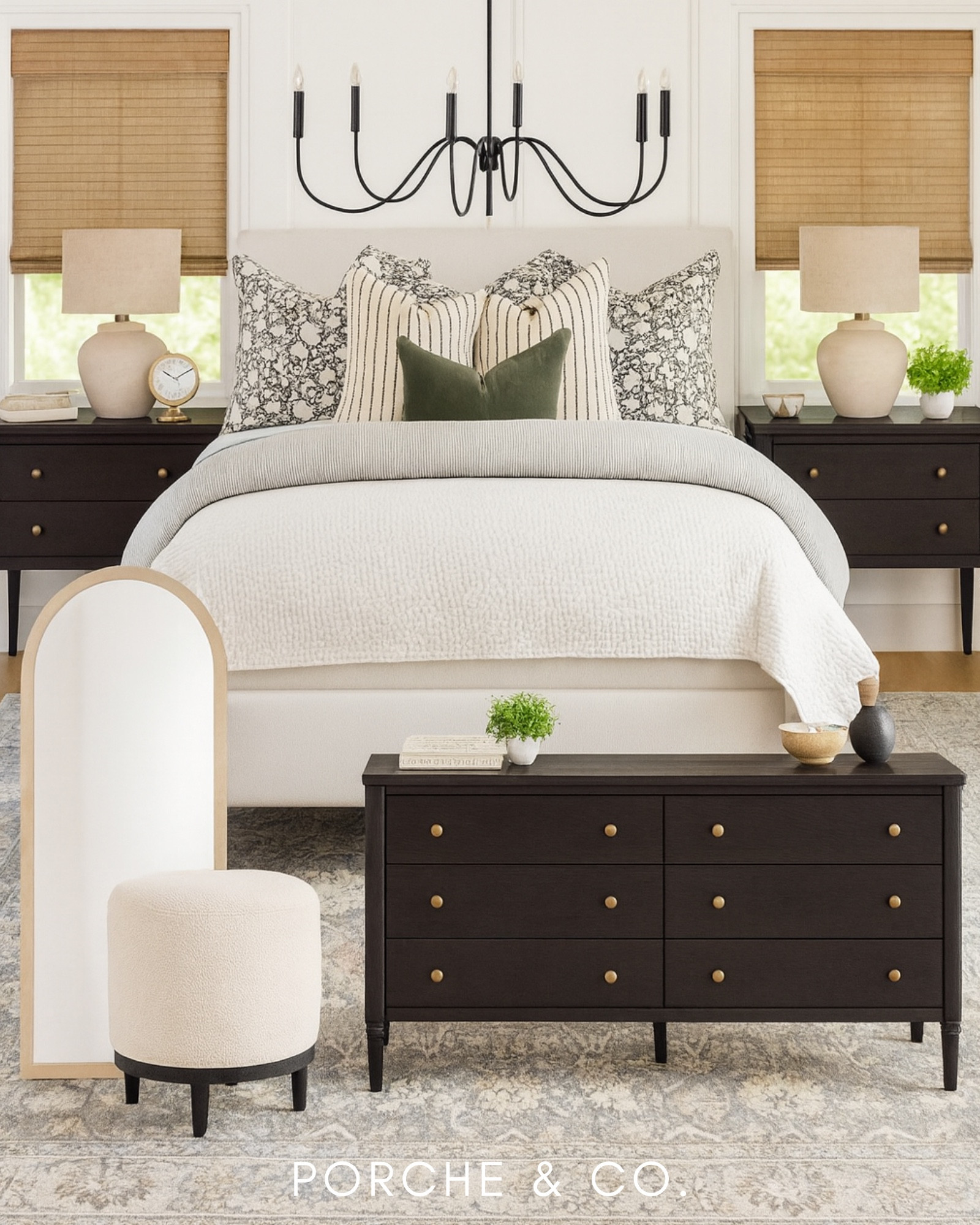 ✨ 2D vs 3D Bedroom Curated Collection ✨
See the before and after of this dreamy bedroom design! Swipe to compare our 3D vision board with the real-life finished space 🛏️

This look features a neutral upholstered bed layered with patterned black + white throw pillows and a velvet green accent pillow, black nightstands with brass knobs, a sleek black chandelier, ceramic table lamps, a cozy boucle ottoman, and an arched floor mirror. Finished with a vintage-inspired area rug and warm woven Roman shades for the perfect timeless touch.

Shop the full Curated Collection now ✨

Do you want to bring our dreamy Modern Classic style interior design into your own home? 🏡 You’re in luck! Reserve our Online Interior Design packages today -> https://porcheandco.com/edesign ✨ We can’t wait to work with you & design your home with #porcheandco

#porcheandco #visionboard #moodboard #bedroomdesign #neutralbedroom #3Ddesign #beforeandafter #homestyling #interiorinspo #onlineinteriordesign #ltkhomedesign #ltkhome



#LTKHome #LTKStyleTip #LTKOver40