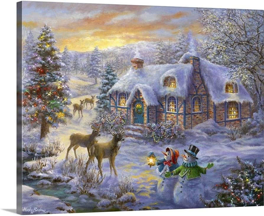 CANVAS ON DEMAND Christmas Cottage Canvas Wall Art Print by Nicky Boehme, Contemporary, Home Deco... | Amazon (US)
