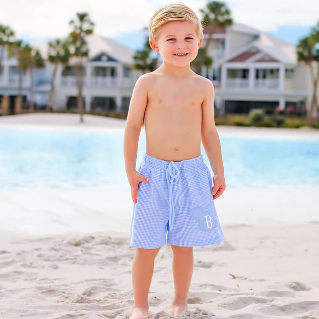 Mouse Ears Blue Gingham Swim Trunks | Classic Whimsy
