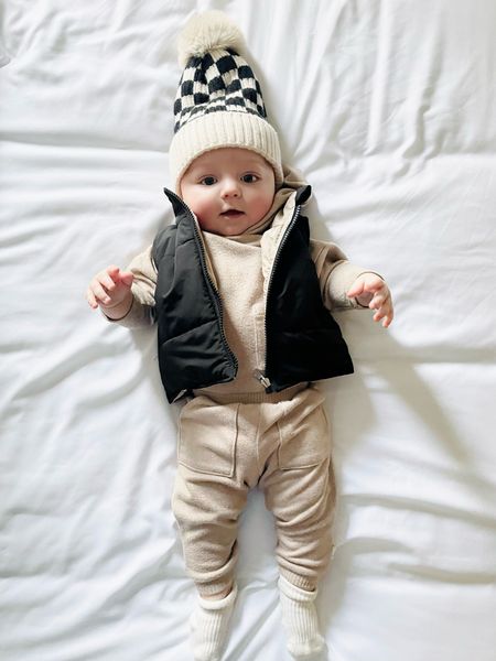 Baby boy outfit, baby boy fashion, black vest for baby, checkered beanie

#LTKbaby #LTKkids #LTKfamily