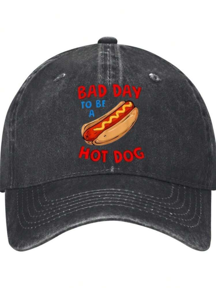 Printed Washed Baseball Cap, Bad Day To Be A Hot Dog Slogan Design Adjustable Outdoor Sun Protect... | SHEIN