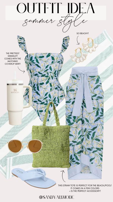 Chic summer style | summer swim style | beach day outfit | pool day look | summer vacation outfit | Amazon finds | Amazon fashion | Amazon swim | Amazon floral one piece swimsuit and matching coverup skirt | green straw tote | designer inspired aviator sunglasses | chic beach style | affordable resort wear 

#LTKSeasonal #LTKStyleTip #LTKSwim