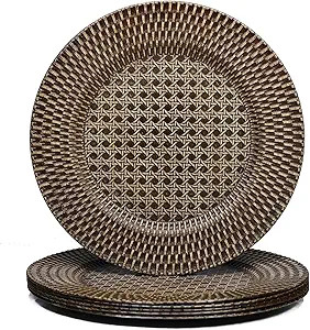 Spsyrine Faux Rattan Plastic Rustic Charger Plates, Set of 6 Elegant Round Plate Chargers for Din... | Amazon (US)