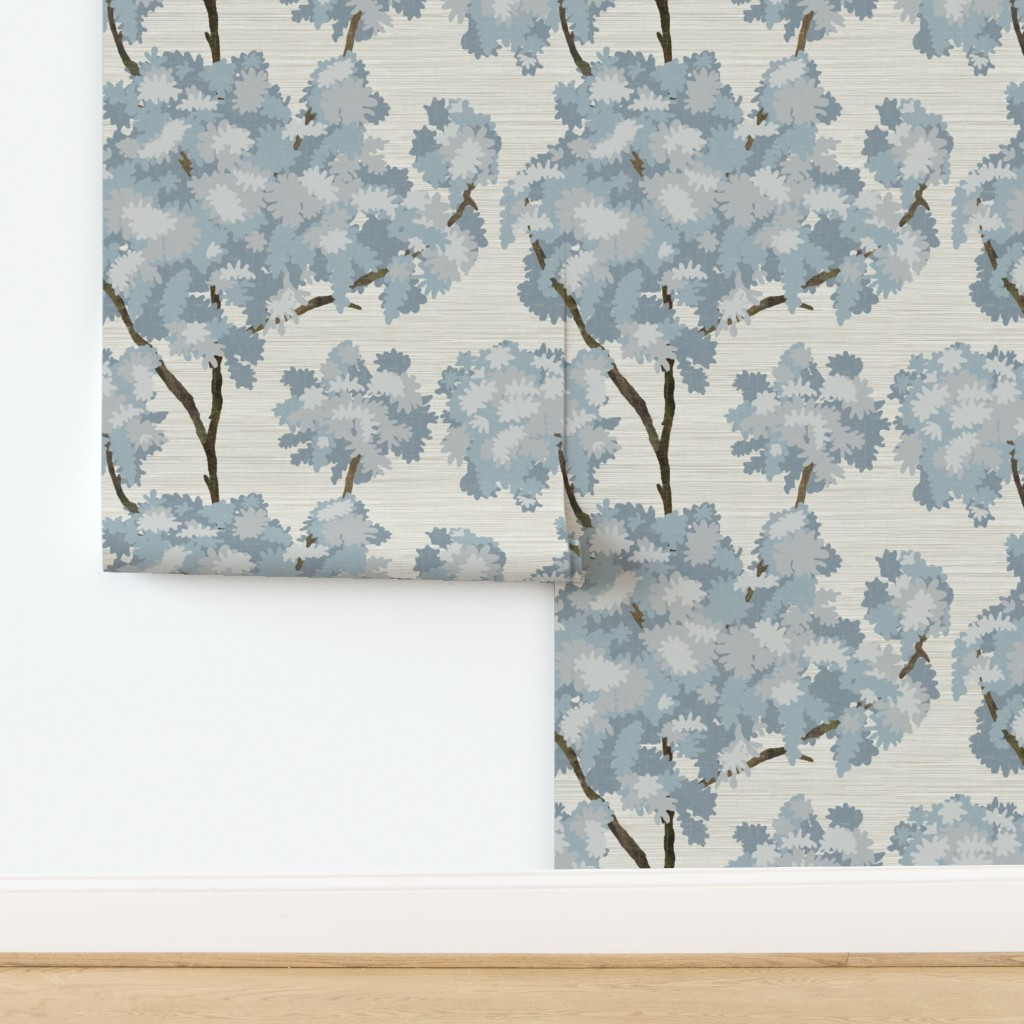 Grasscloth-Ernesto Blue Trees- Agreeable Gray Wallpaper Wallpaper | Spoonflower | Spoonflower