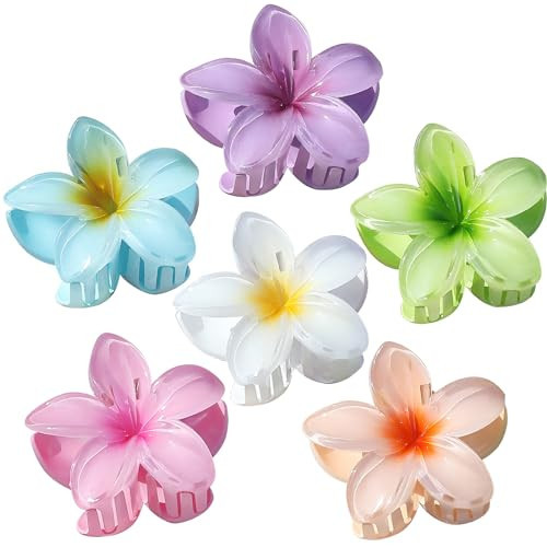 Sisiaipu Hawaiian Plumeria Hair Accessories - 6 Pack Large Claw Clips for Thick and Thin Hair, Beach Tropical Hair Clips for Women and Girls | Amazon (US)