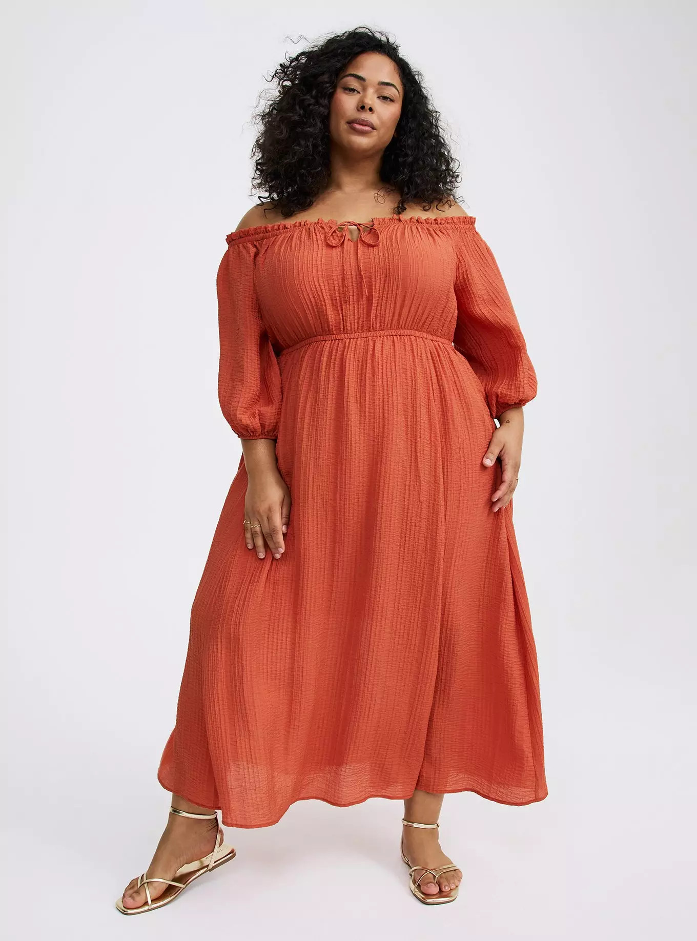 Maxi Textured Viscose Off-Shoulder Dress | Torrid (US & Canada)