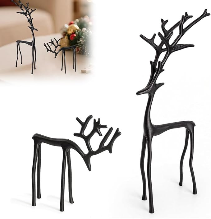 2025 New Black Reindeer Christmas Decoration - Set of 2 Black Reindeer Statues, Reindeer Christma... | Amazon (US)