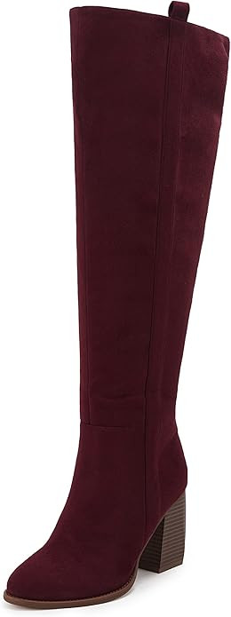 SERAIH Womens Pointed Toe Knee High Boots Faux Suede Side Zipper Chunky Block Heel Stretch Winter... | Amazon (US)
