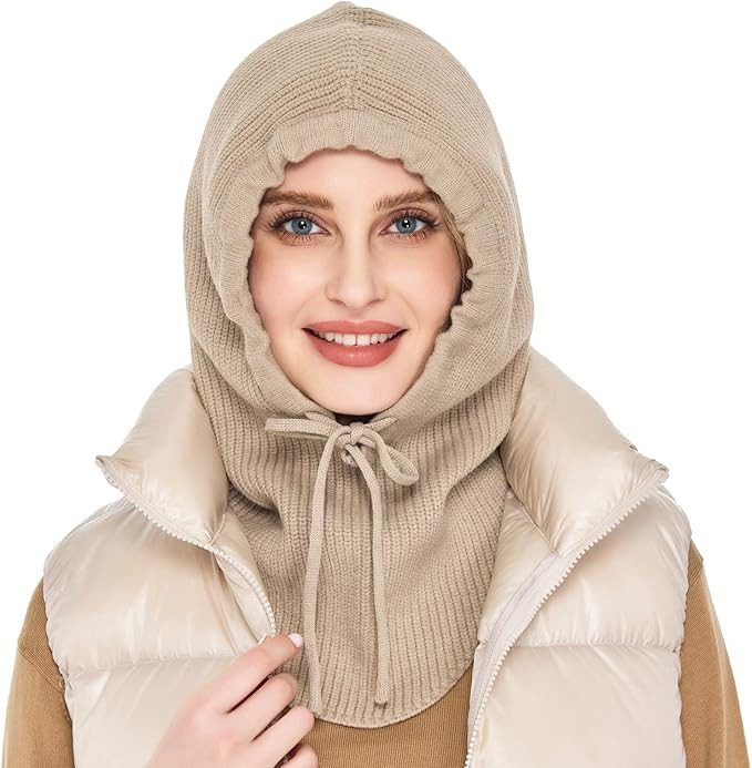 Knit Winter Hats for Women Balaclava Warm Hooded Scarf for Men and Women Beanie Hat Skull Cap | Amazon (US)