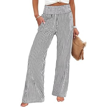 ANRABESS Womens Striped Gingham Palazzo Pants Wide Leg High Waisted Lounge Pajama Pants Cute Casu... | Amazon (US)