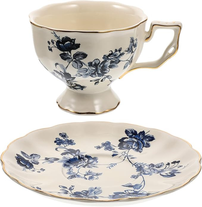 UPKOCH Vintage Ceramic Tea Cups Royal Bone China Cup with Saucer Floral Coffee Mugs Decorative Dr... | Amazon (US)
