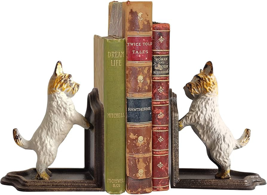 Decorative Bookends - Cast Iron Dogs Sculptural Bookend Pair - Heavy Duty Dog Statue, Vintage She... | Amazon (US)