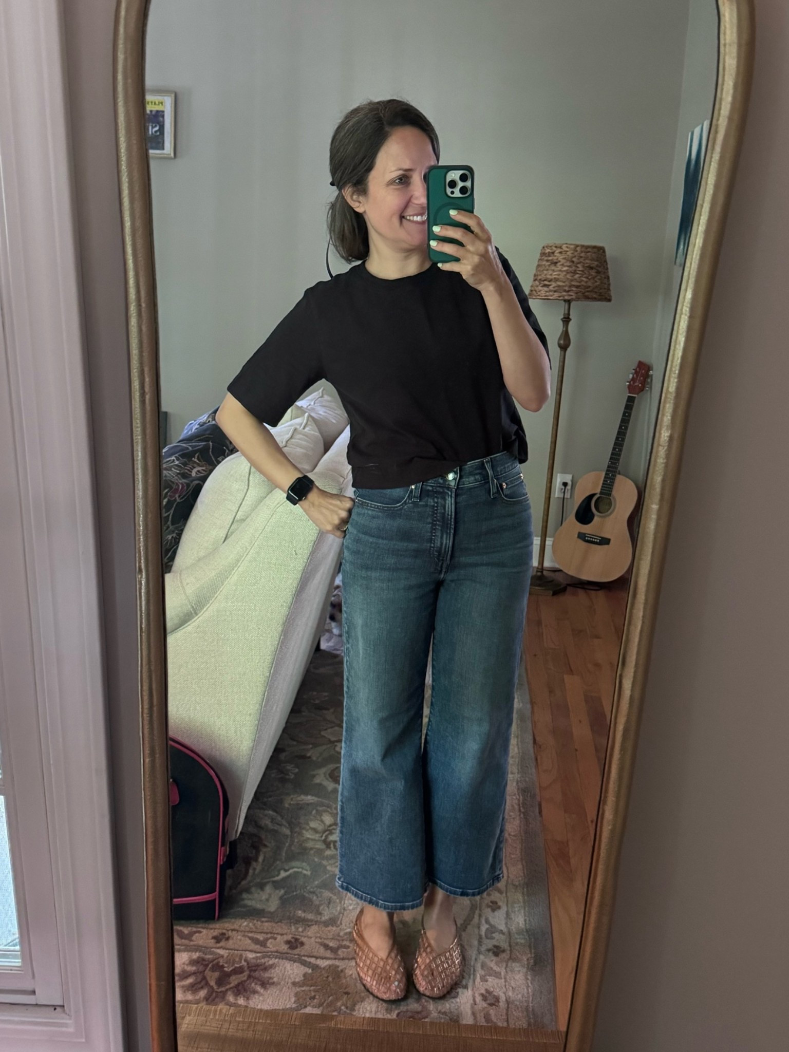 Casual Monday ootd~ simple black top from Anthropologie, denim from Madewell, Dolce Vita jam jelly flats.

#LTKmomlife #LTKSeasonal #LTKootd
