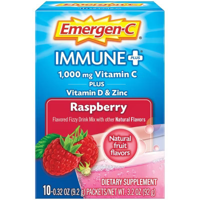 Emergen-C Immune+ Drink Mix Powder Raspberry Flavor with Vitamin C, D, and Zinc for Immune Support, 10 Count | Target